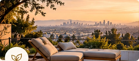 Sunset loungers overlooking the Los Angeles skyline